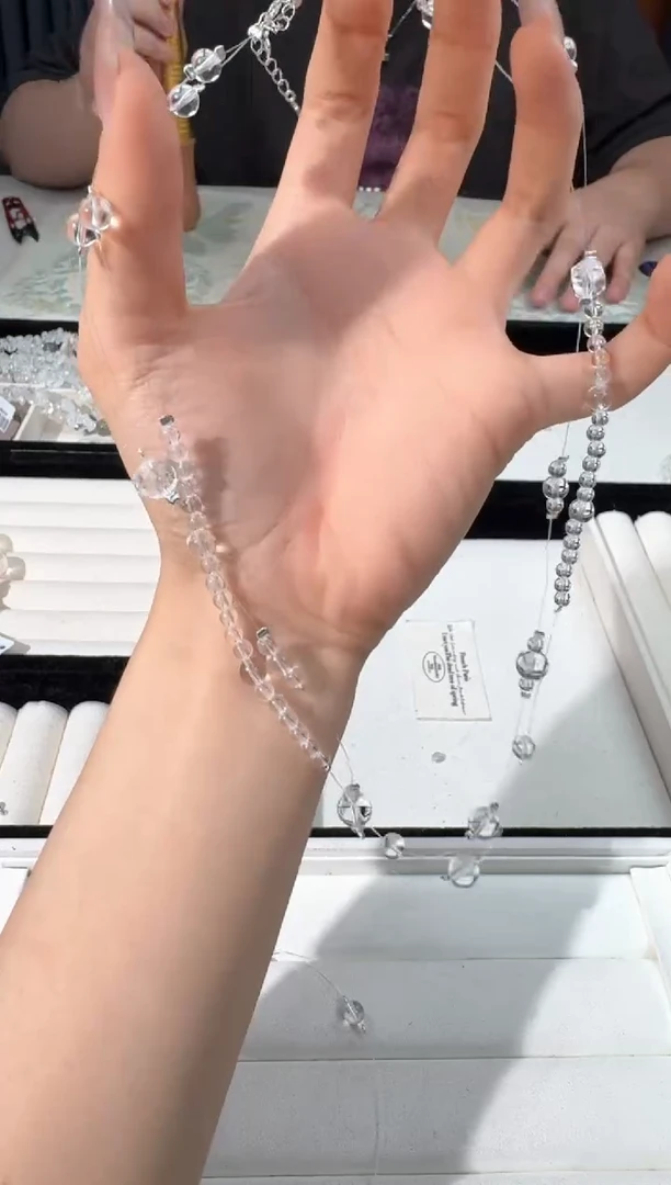 水晶手链银S925镶嵌L001白水长款鱼线项链