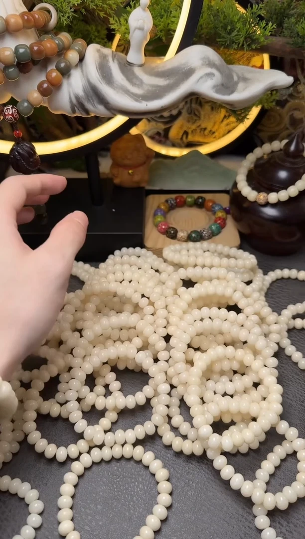 菩提根/象牙果手串白玉菩提奶黄7*9算盘珠单圈