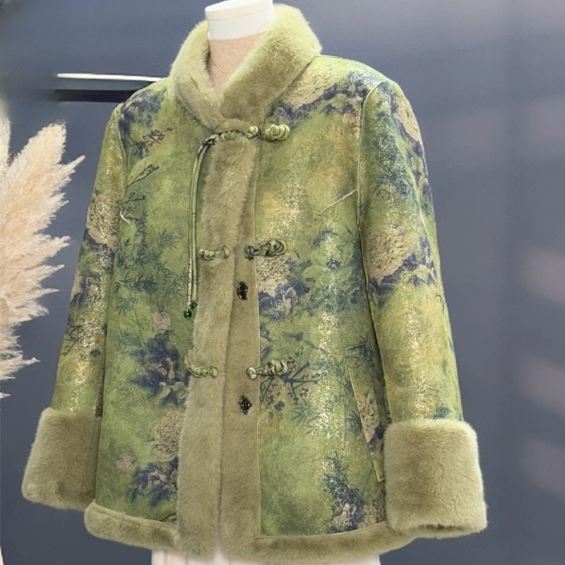 贵夫人妈妈冬装仿貂绒外套2025新款中老年女装秋冬中长款皮草大衣