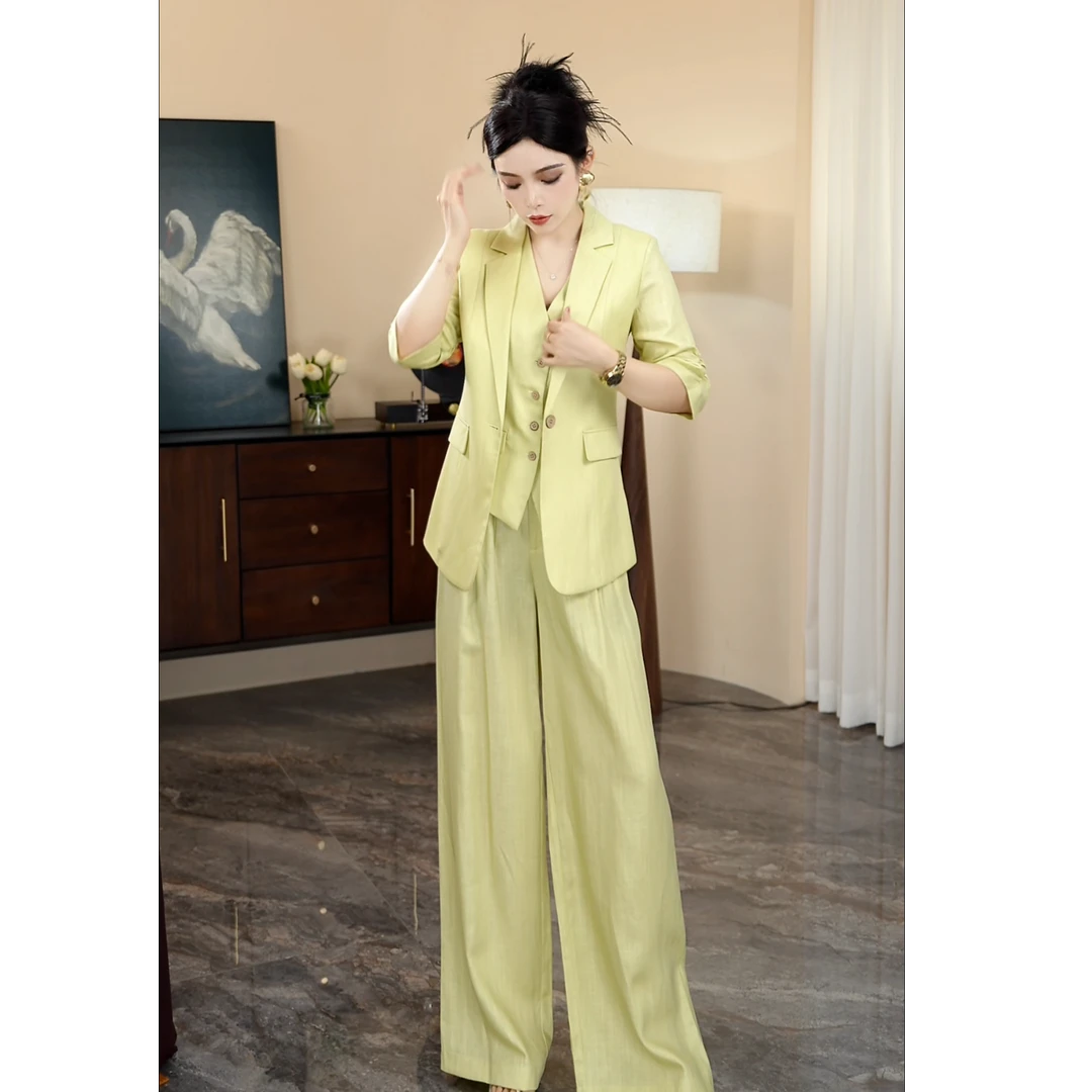 职业西装套装女高级御姐气质通勤OL西装马甲阔腿裤三件套