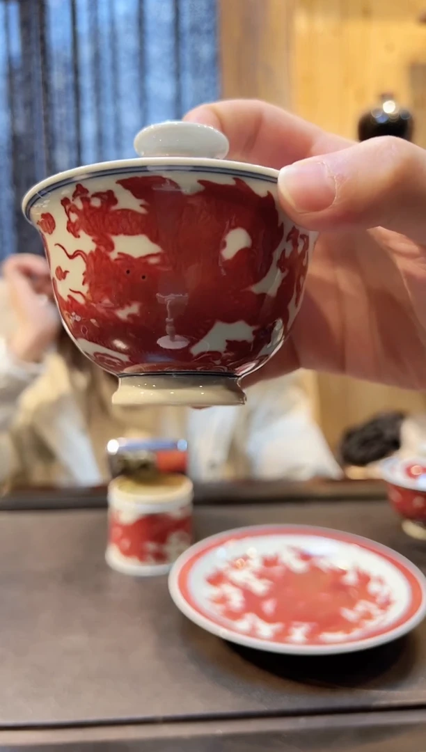 【闪购商品】盖碗釉里红龙纹二才盖碗