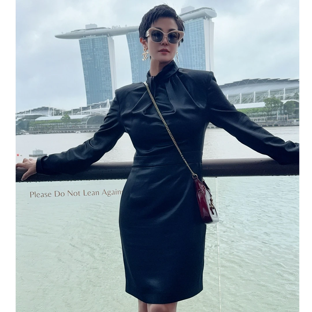 【顾文婷推荐】YOUWEI有尾 醋酸扭结领分割连衣裙 DT5725101