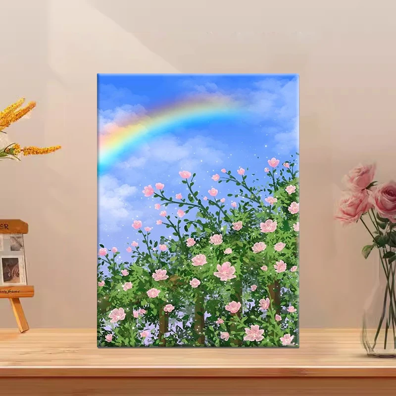 (浪漫花景）diy数字油画红线条手工填涂色解压治愈送礼丙烯装饰画
