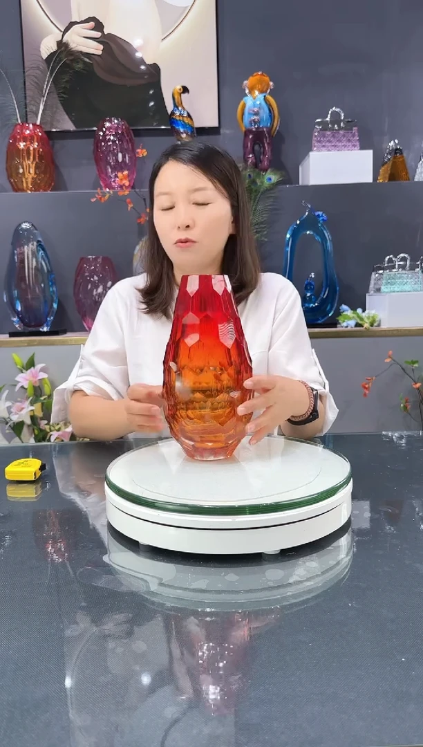 琉璃水晶琉璃花瓶1个红色+金色