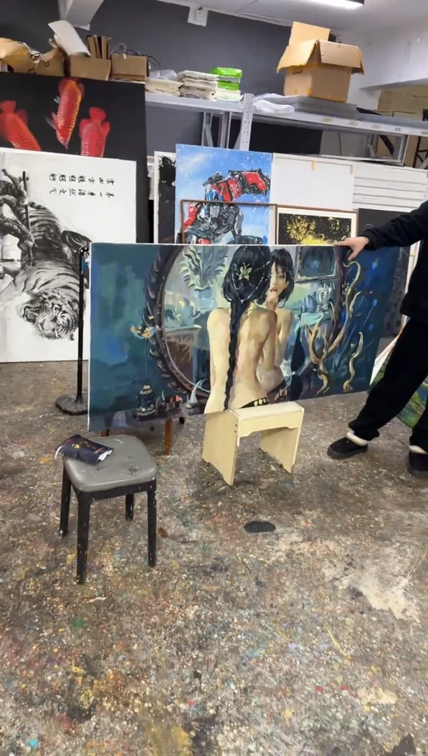 丙烯画凌**南聪老师美女加框