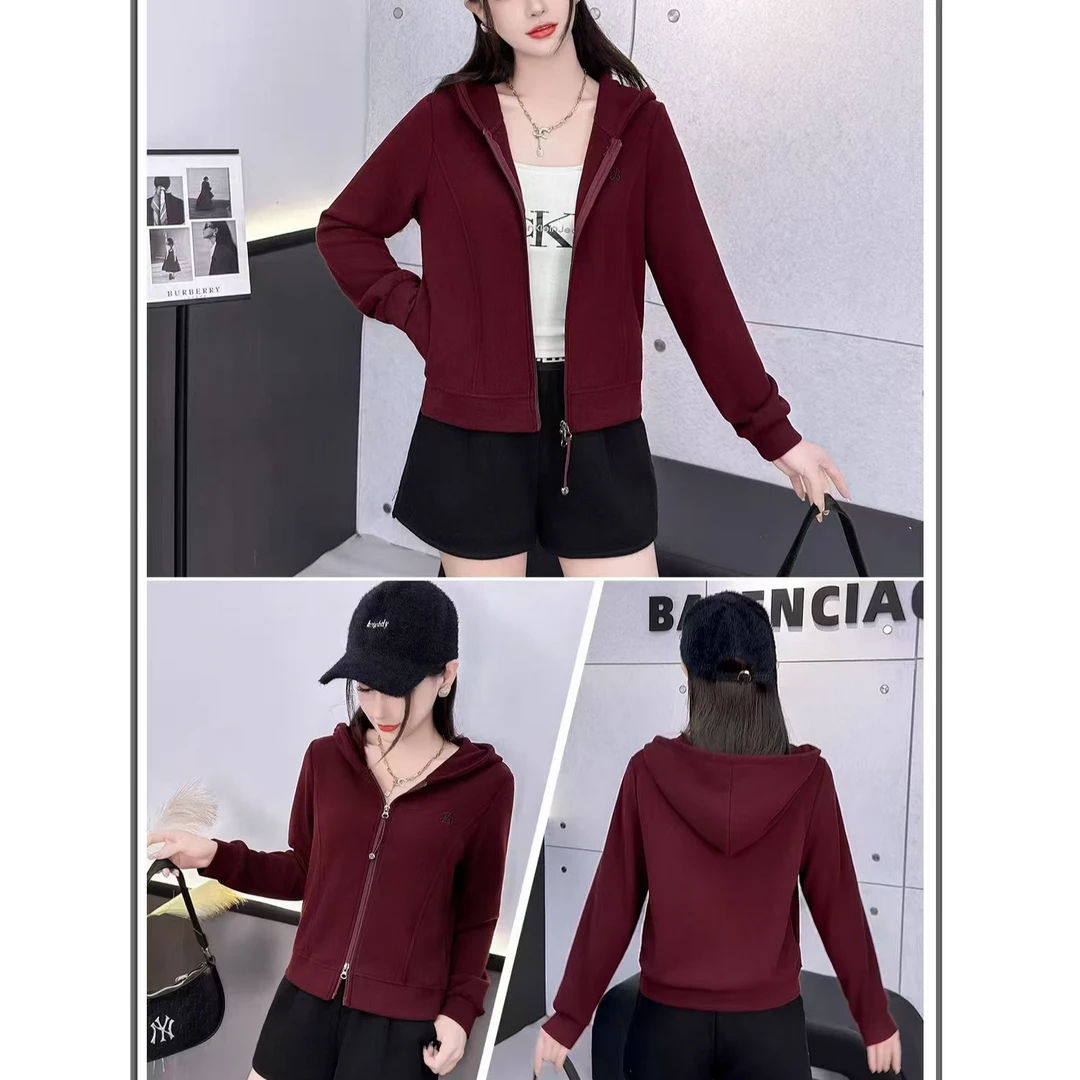 2465款时尚洋气连帽双拉链头开衫卫衣