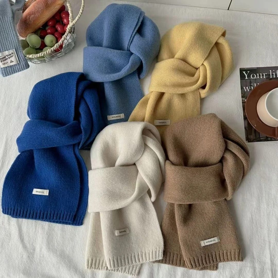 新款美丽诺羊毛纯色百搭情侣款冬季保暖针织围脖