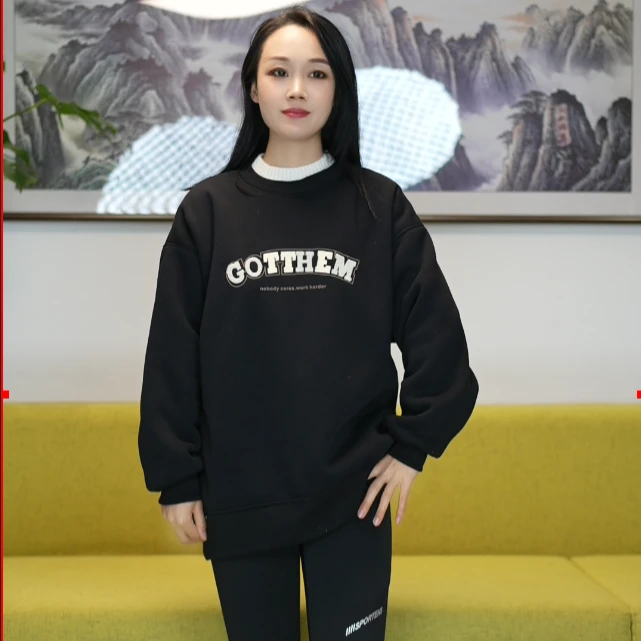 【加加厚糕糕绒】别致创意刺绣字母冬季款洋气大版休闲长袖时尚宽松