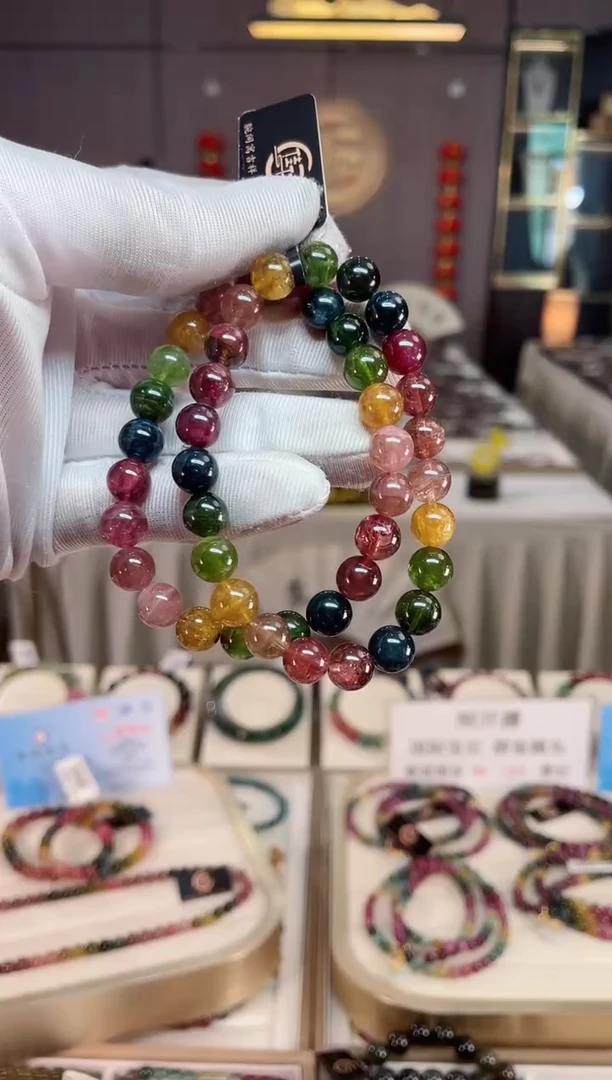 未镶嵌老矿碧玺彩虹单圈手串8mm+碧玺xion多样性发一条