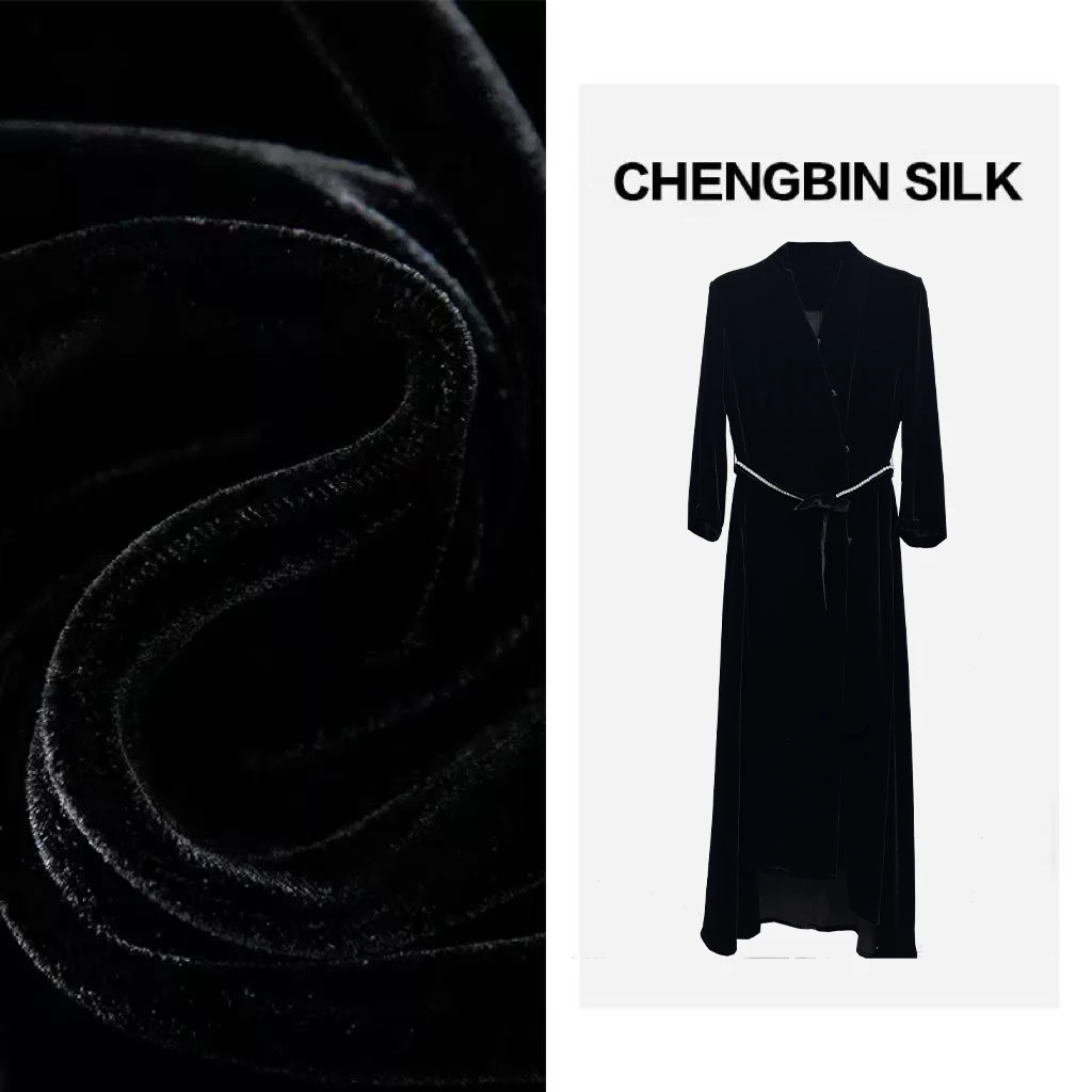 早秋新款长款长袖桑蚕丝真丝丝绒暗扣系带宽松连衣裙上新192811