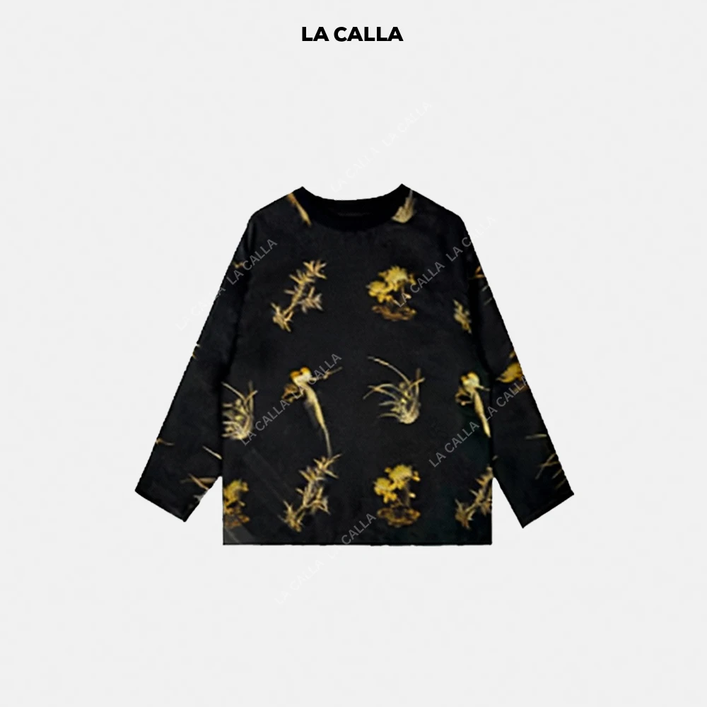 LA CALLA水木年华刺绣设计师潮流重工气质宽松复古印花T恤OY127