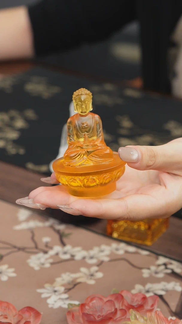 手工艺品琉璃黄色药师佛茶宠摆件