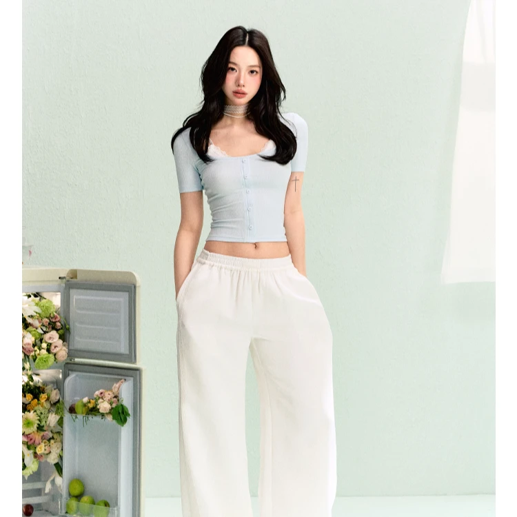 【LaluneDuCiel】LLDC 蕾丝侧边休闲裤女宽松运动裤