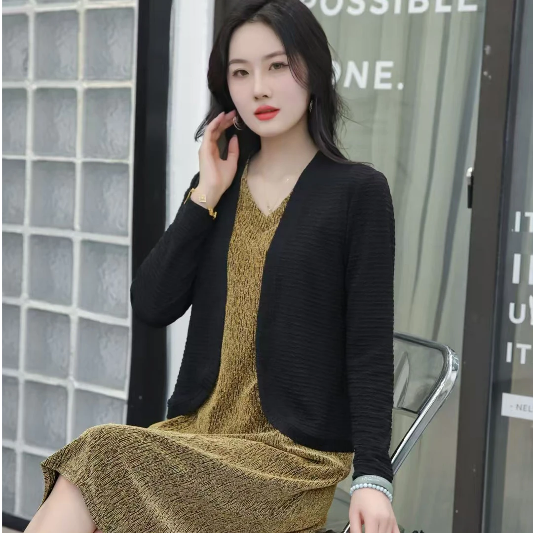 开衫纯色中老年女装春秋女装时尚韩版修身百搭长袖洋气秋季