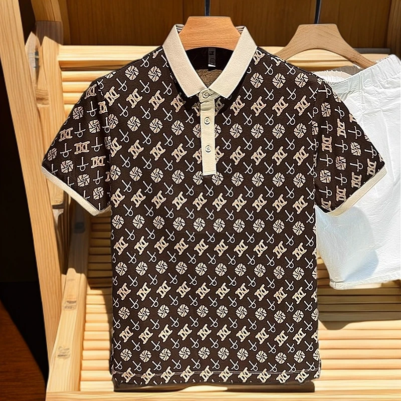 奇珀菲仑夏季短袖POLO衫男士轻奢字母印花修身帅气男装上衣服潮