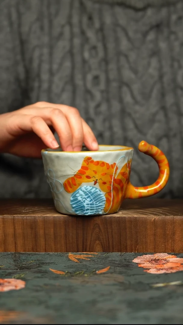 杯釉下彩手工手绘同款陶器