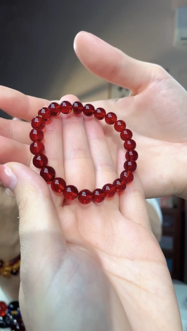 裸石琥珀未镶嵌7+血珀圆珠手串