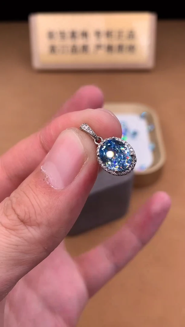 银S925镶嵌颈饰海蓝宝石2222