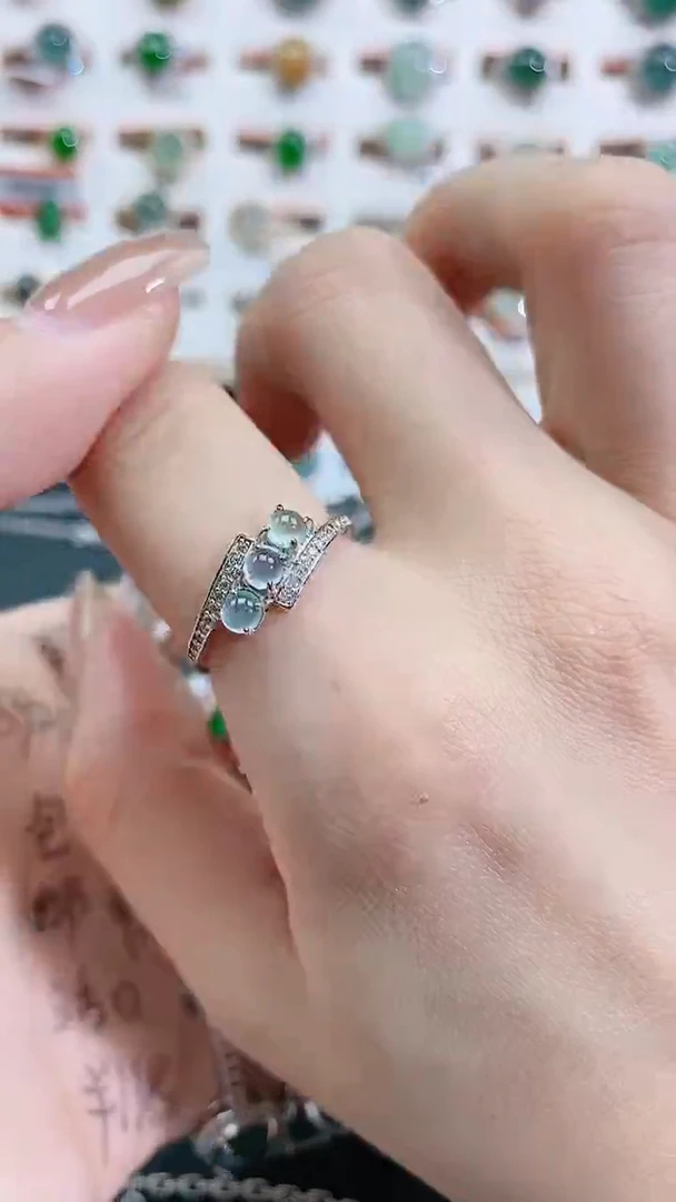 银S925镶嵌戒指翡翠天然翡翠