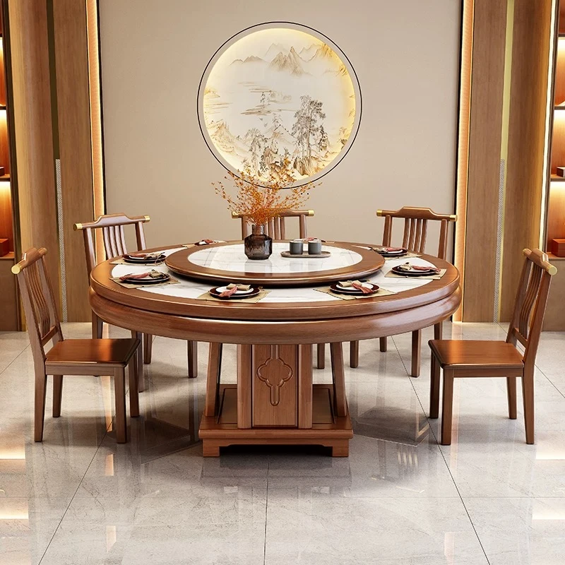《加厚圆边款》全实木餐桌家用圆餐桌现代简约酒店多功能实木餐桌椅