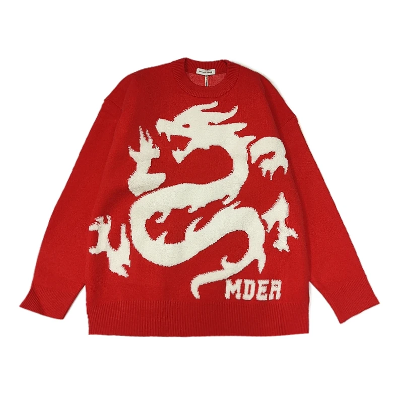 红色新年上衣男士秋冬季新款情侣装毛衣高级感衣服潮110011