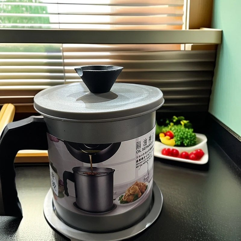 日本油壶家用不锈钢带过滤网油瓶炸东西滤油神器1.4L
