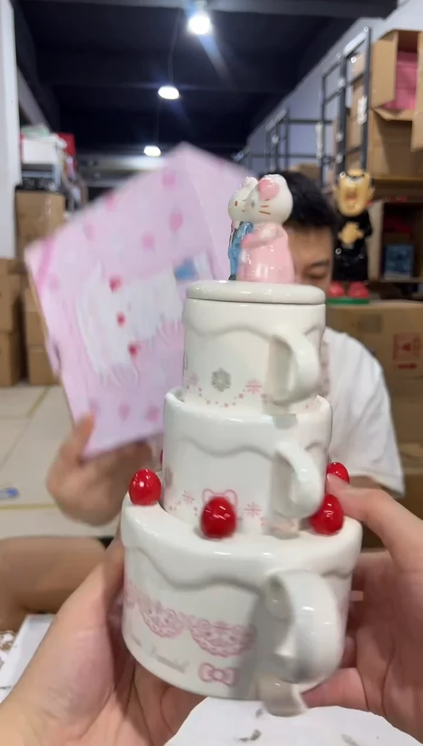 瓷片原盒结婚kt猫蛋糕茶壶