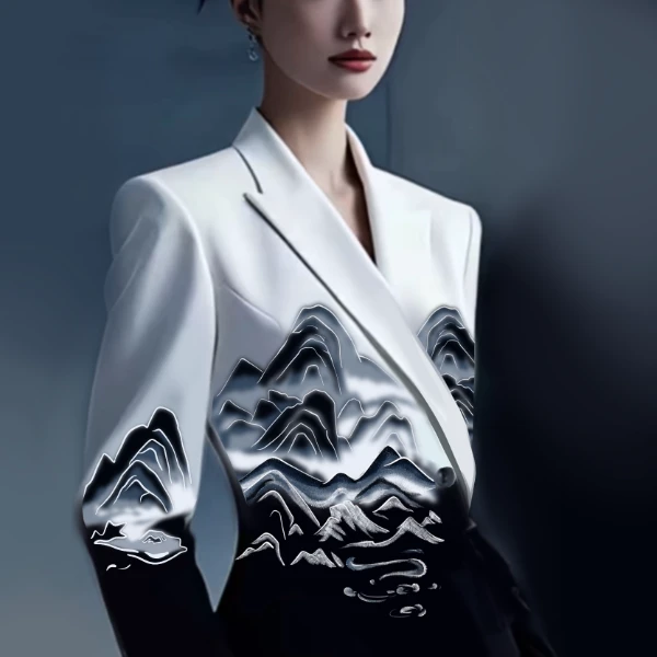 25977千里江山长袖刺绣套装秋季轻奢气质中式修身优雅显瘦国风女