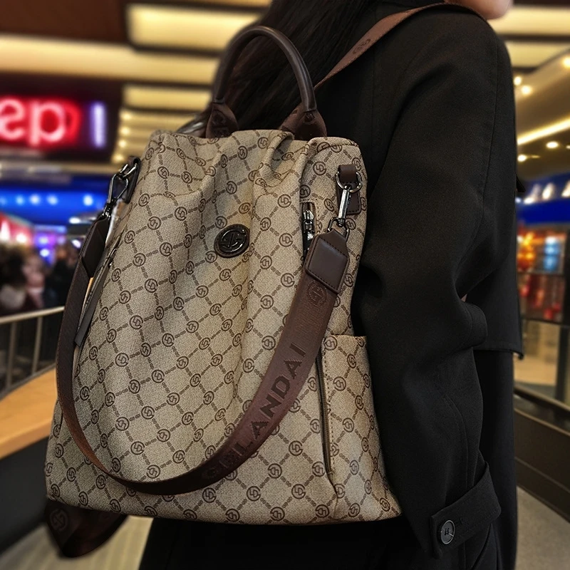 戈兰黛秋冬新款复古多功能女士双肩包时尚休闲百搭防盗大容量背包
