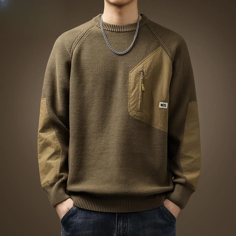 爆款复古高端美式拼色保暖毛衣男冬季潮牌加厚宽松大码男士针织衫