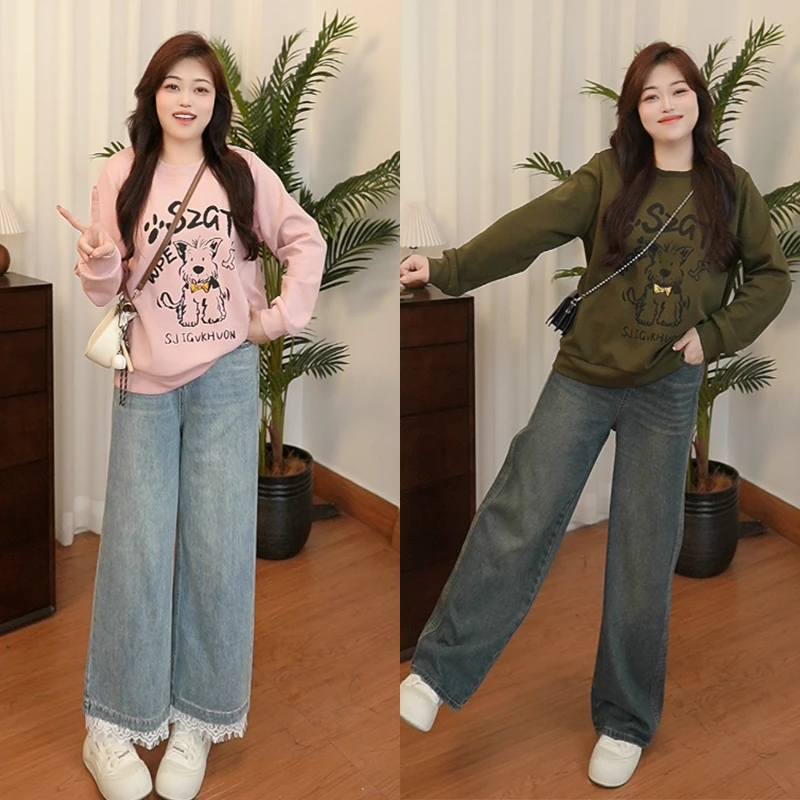 秋季大码女装圆领印花胖mm卫衣女 25157