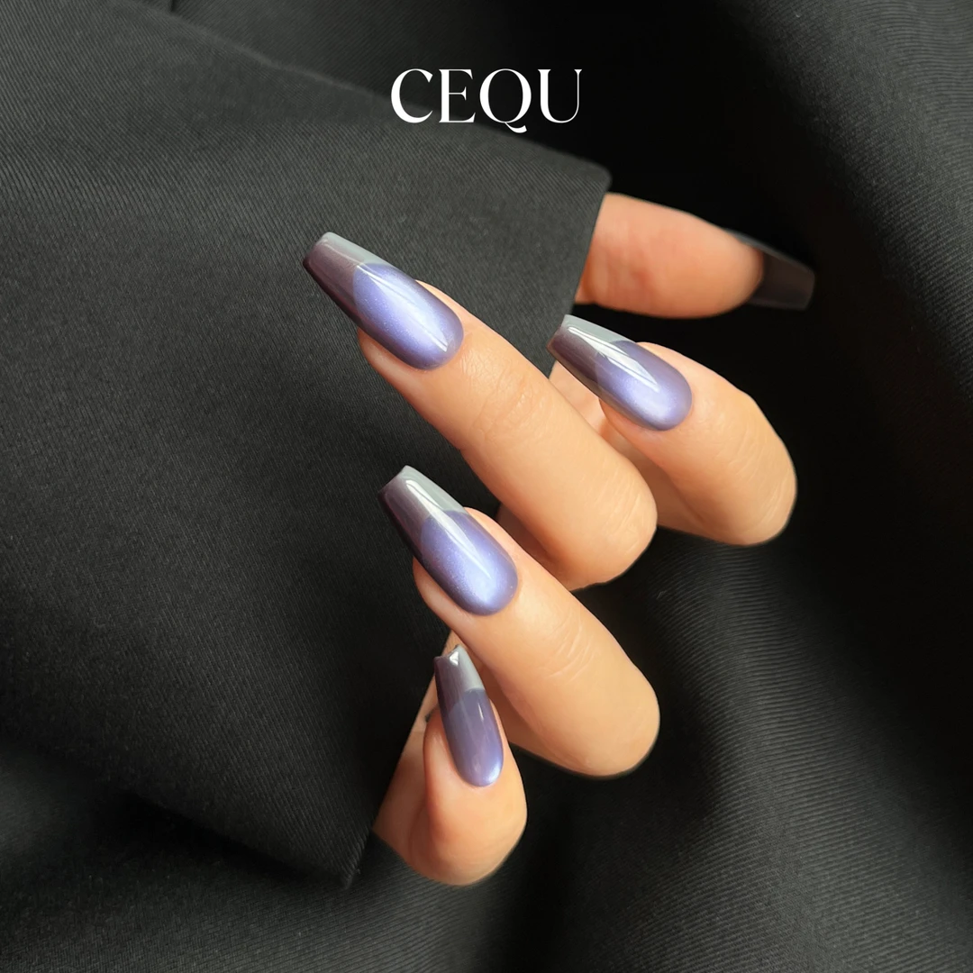 CEQU【紫星尘】紫色空间法式玻璃珠猫眼 纯手工定制穿戴甲