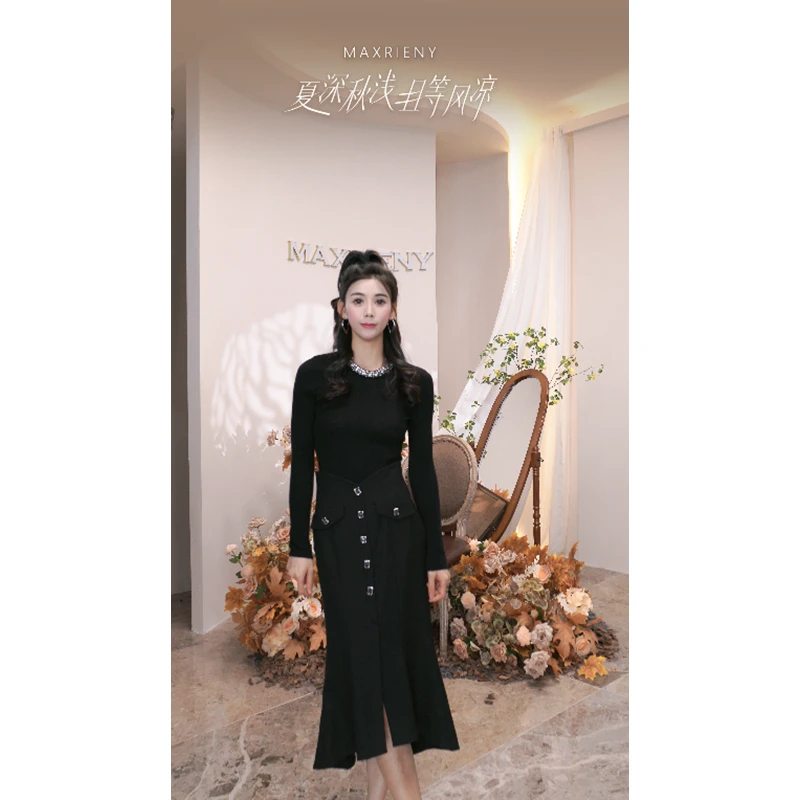 【陈大可专属】MAXRIENY时尚长袖系带微弹修身女装