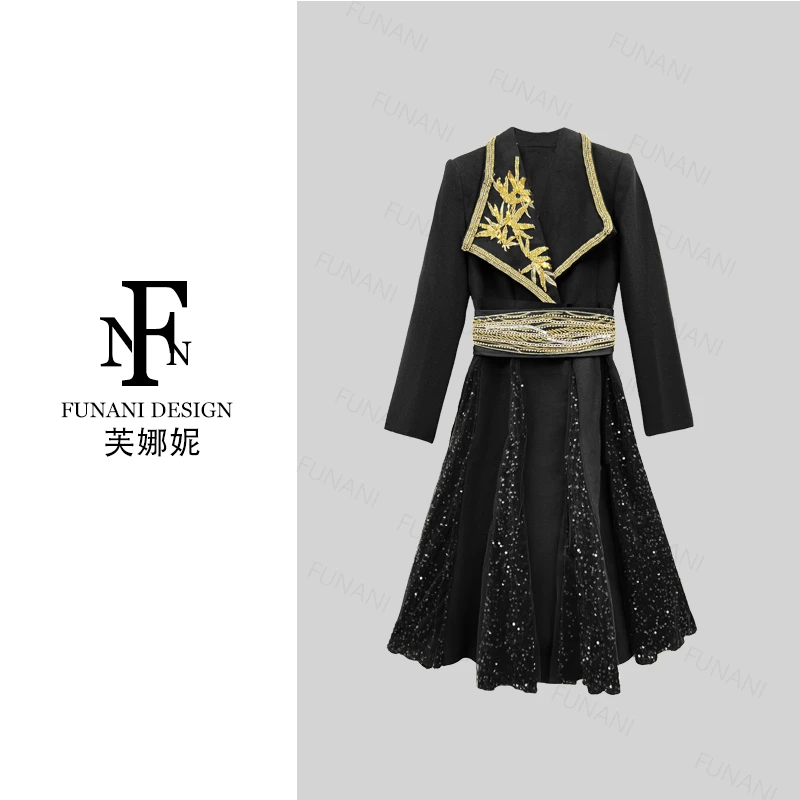 FNN【璀璨星河】2025新款优雅气质复古休闲衣服女连衣裙FG2530117