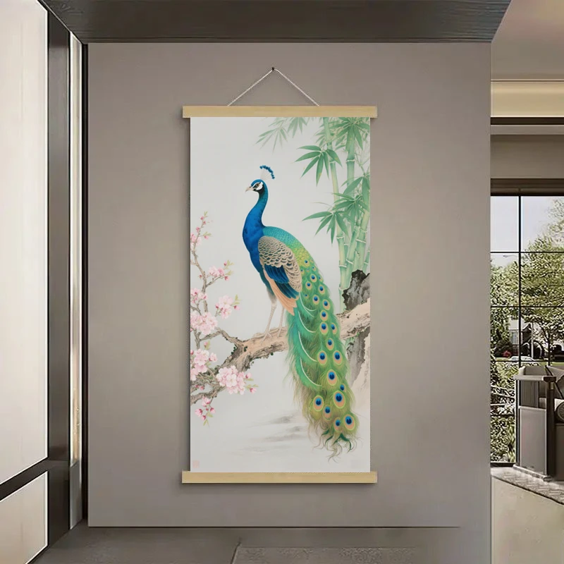 高端轻奢走廊过道玄关客厅平面装饰孔雀挂画帆布画送挂钩装饰画