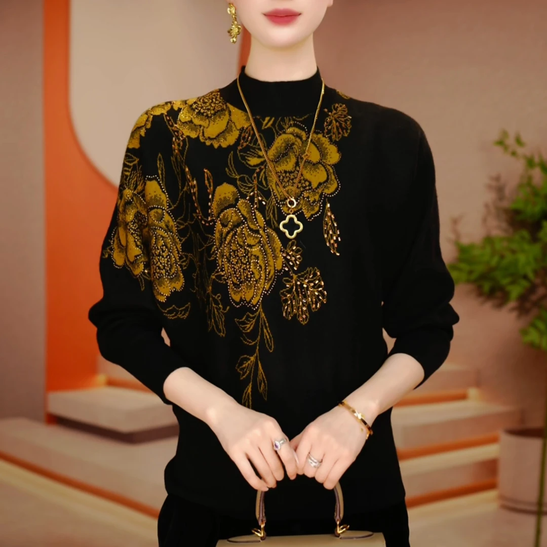 M260006-秋冬新款抗起球针织羊毛衫减龄洋气宽松女士气质时尚