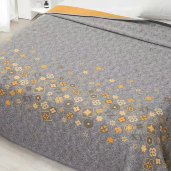 200*230CM可铺可盖多层棉纱布亲肤通用床盖【双人路易玫瑰-黄】