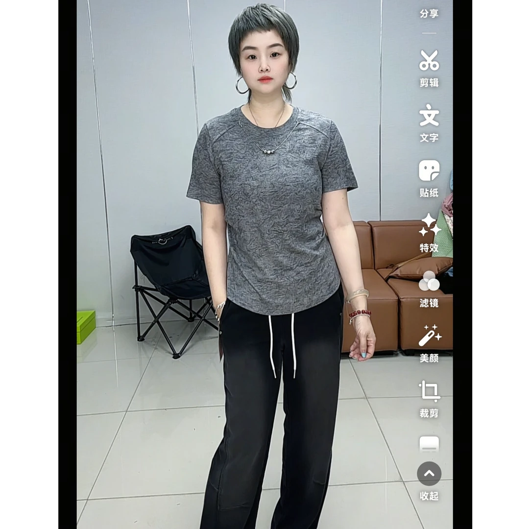小施家设计版拼接收腰显瘦时尚舒爽T恤515