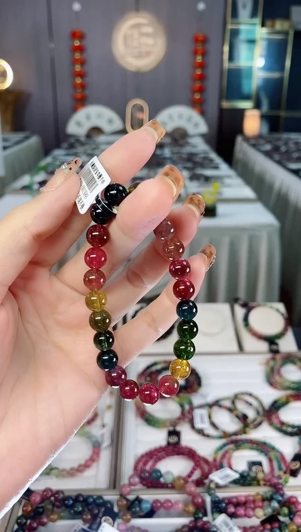 未镶嵌老矿碧玺色标透体单圈手串8mm+碧玺dan多样性发货一条