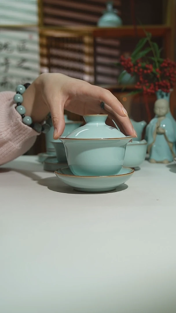 天青珑匠玉兰盖碗二级0159