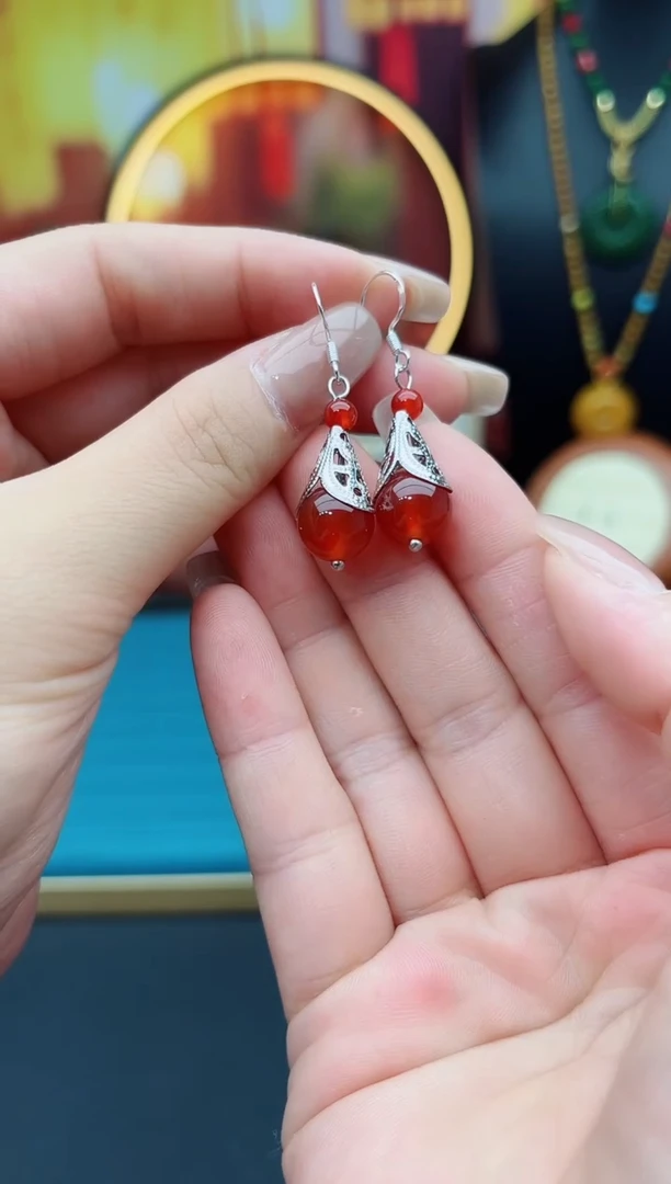 玛瑙/玉髓耳饰银S925镶嵌521000