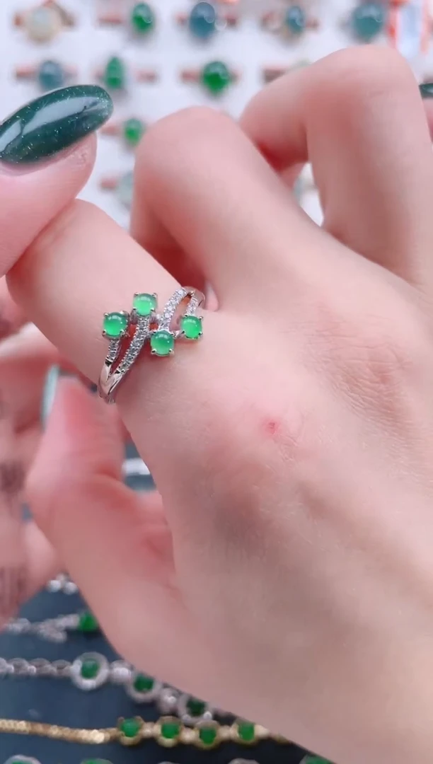 银S925镶嵌戒指翡翠天然翡翠