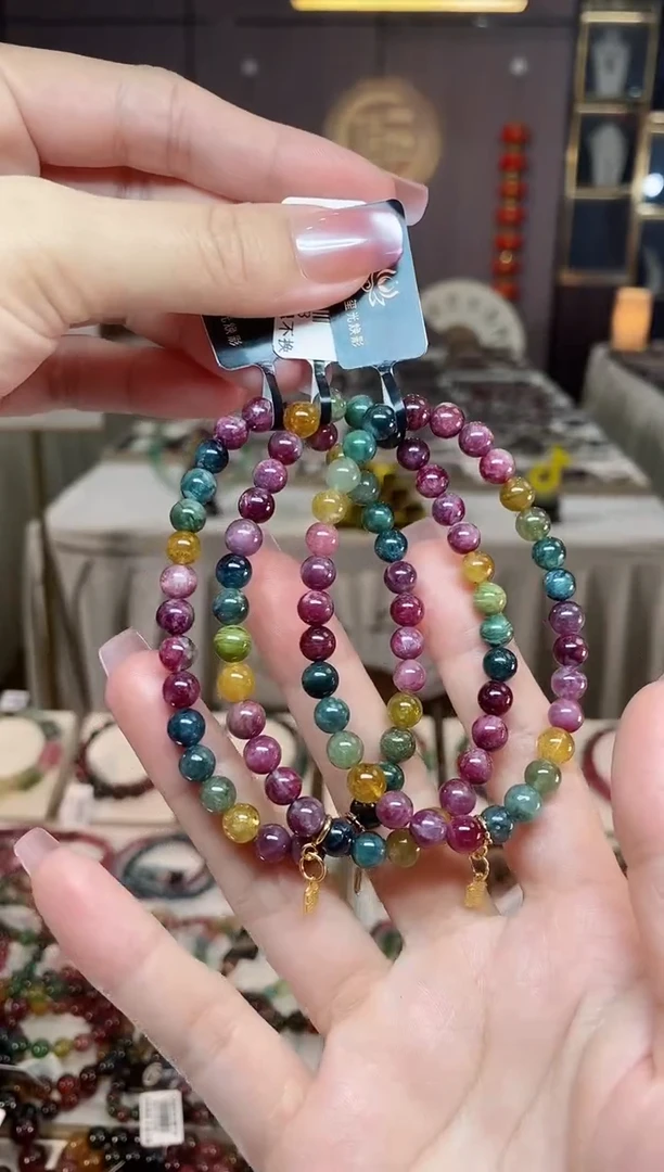 未镶嵌老矿碧玺彩虹单圈手串6mm+碧玺hon多样性发一条