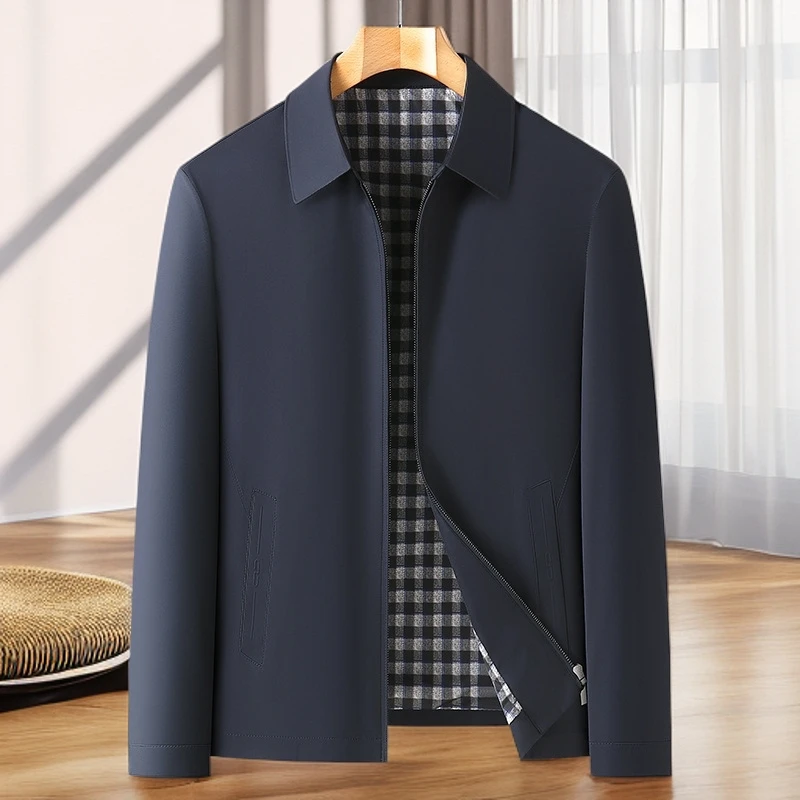 2025年秋季男士夹克加肥加大码中老年商务夹克爸爸装翻领休闲外套