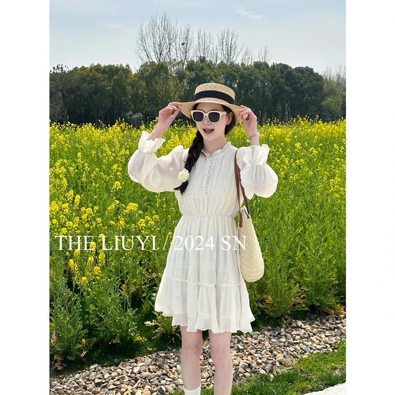 【LIUYI】琉璃短裙～春夏显瘦长袖连衣裙43212