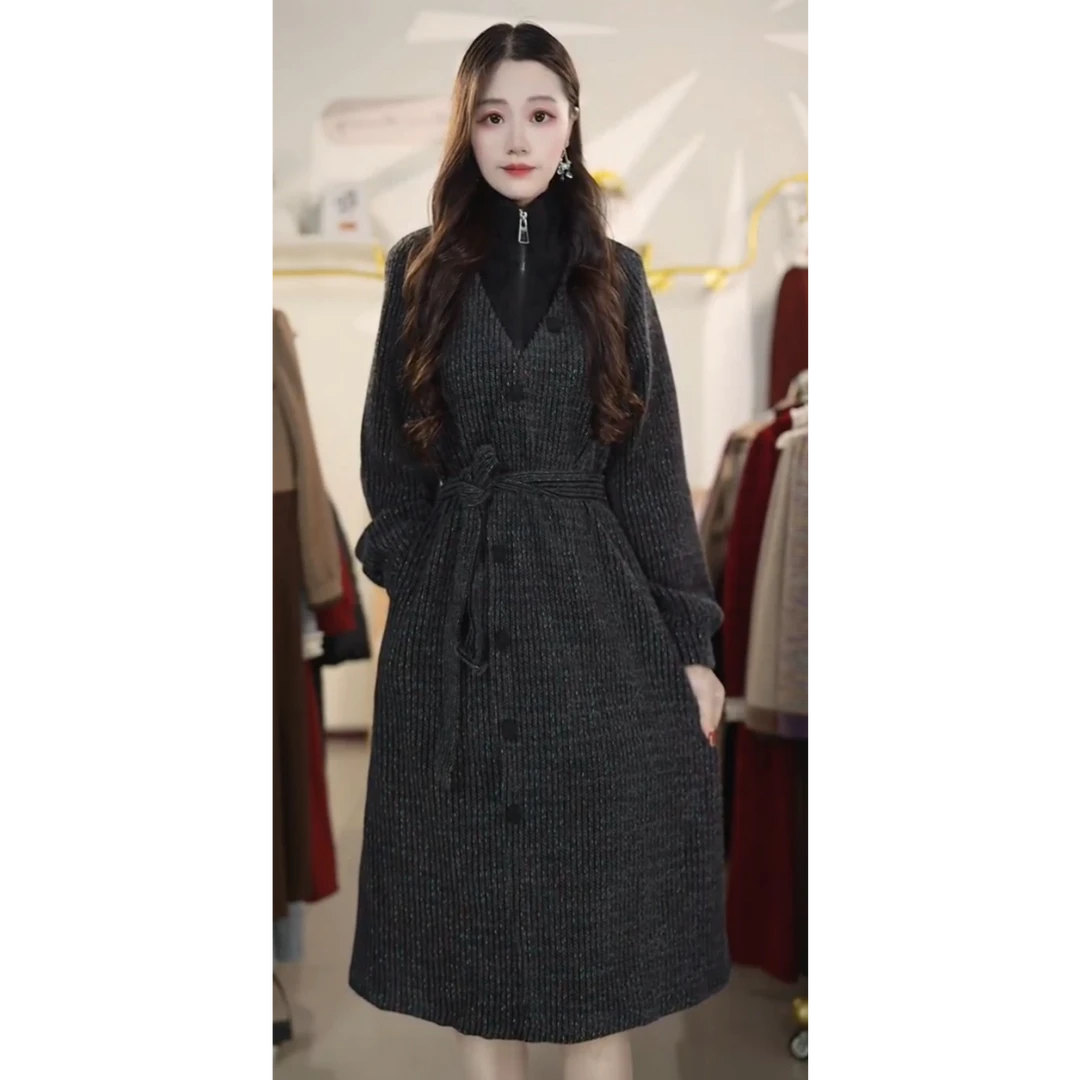 加厚假两件连衣裙2025秋冬新款洋气显瘦收腰修身中长裙子Y119172