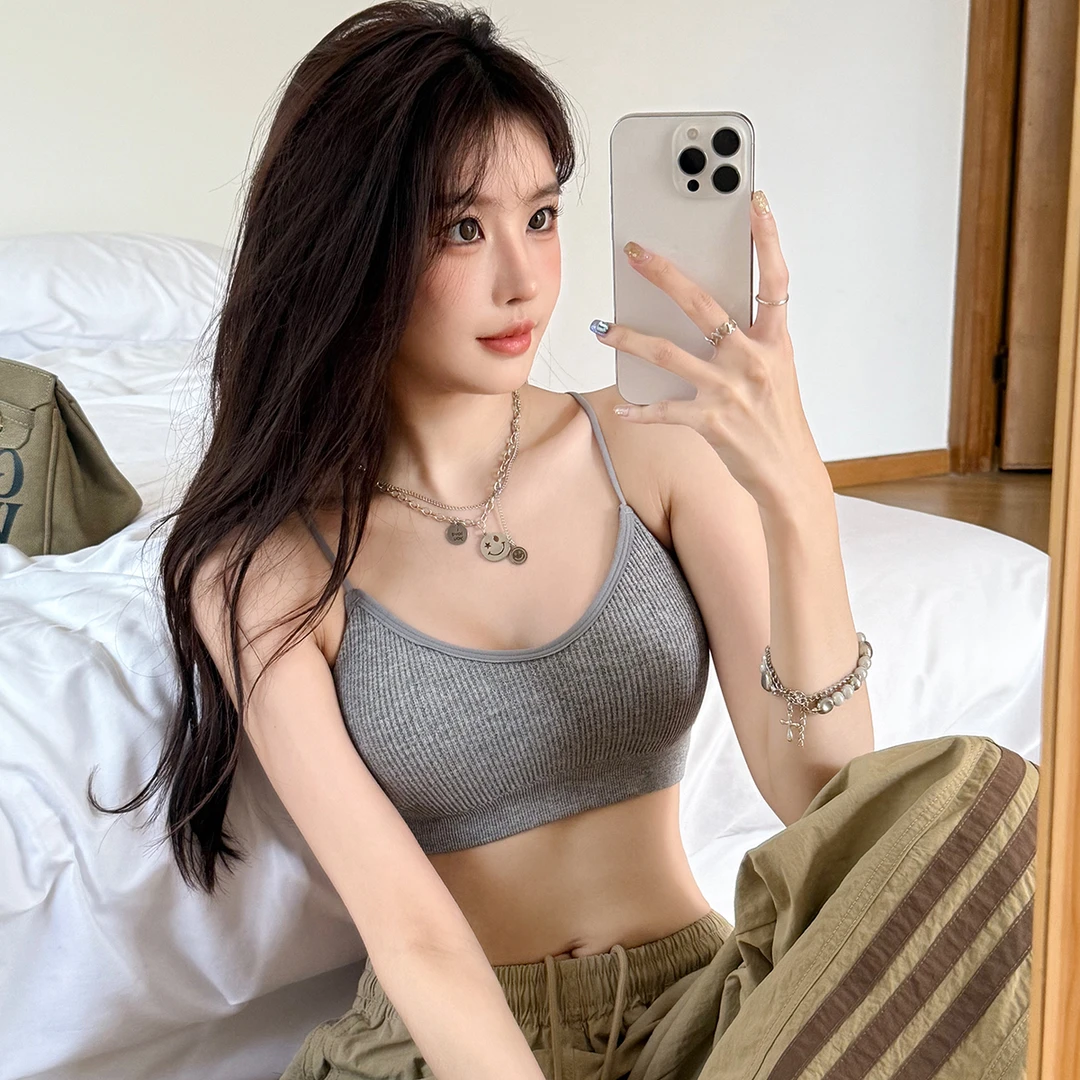 性感辣妹绑带露背吊带背心女小胸显大可拆卸胸垫内搭外穿修身显瘦
