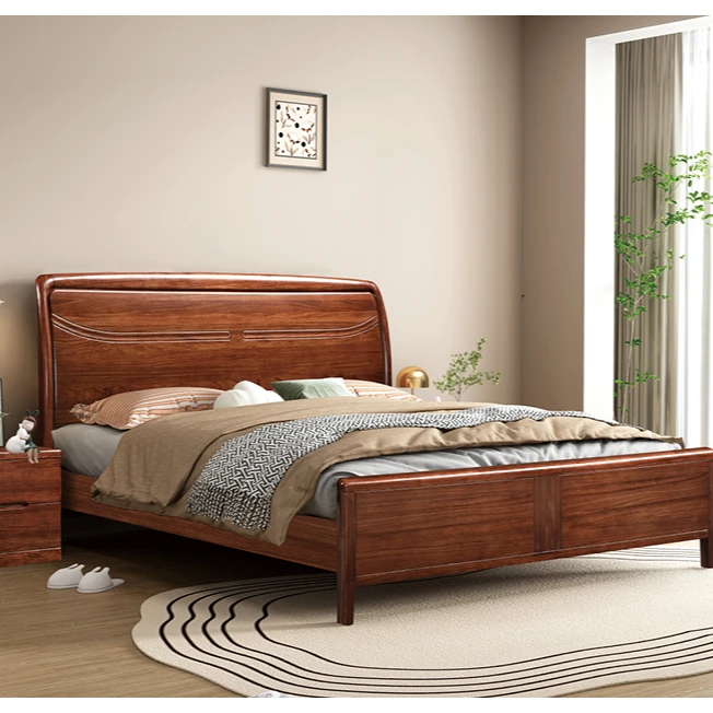启聚C53#实木新中式简约胡桃木成套实木床实木床1.5米x2大床小孩