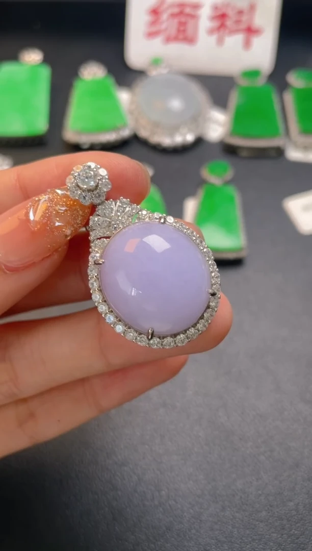 吊坠(不含链)银S925镶嵌翡翠吊坠