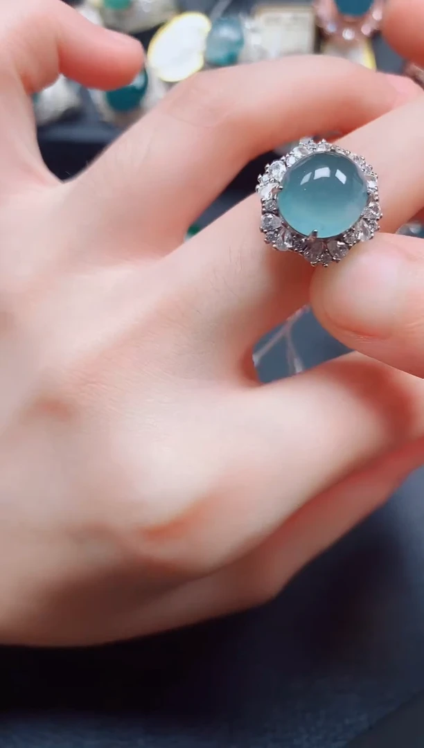 翡翠戒指银S925镶嵌翡翠